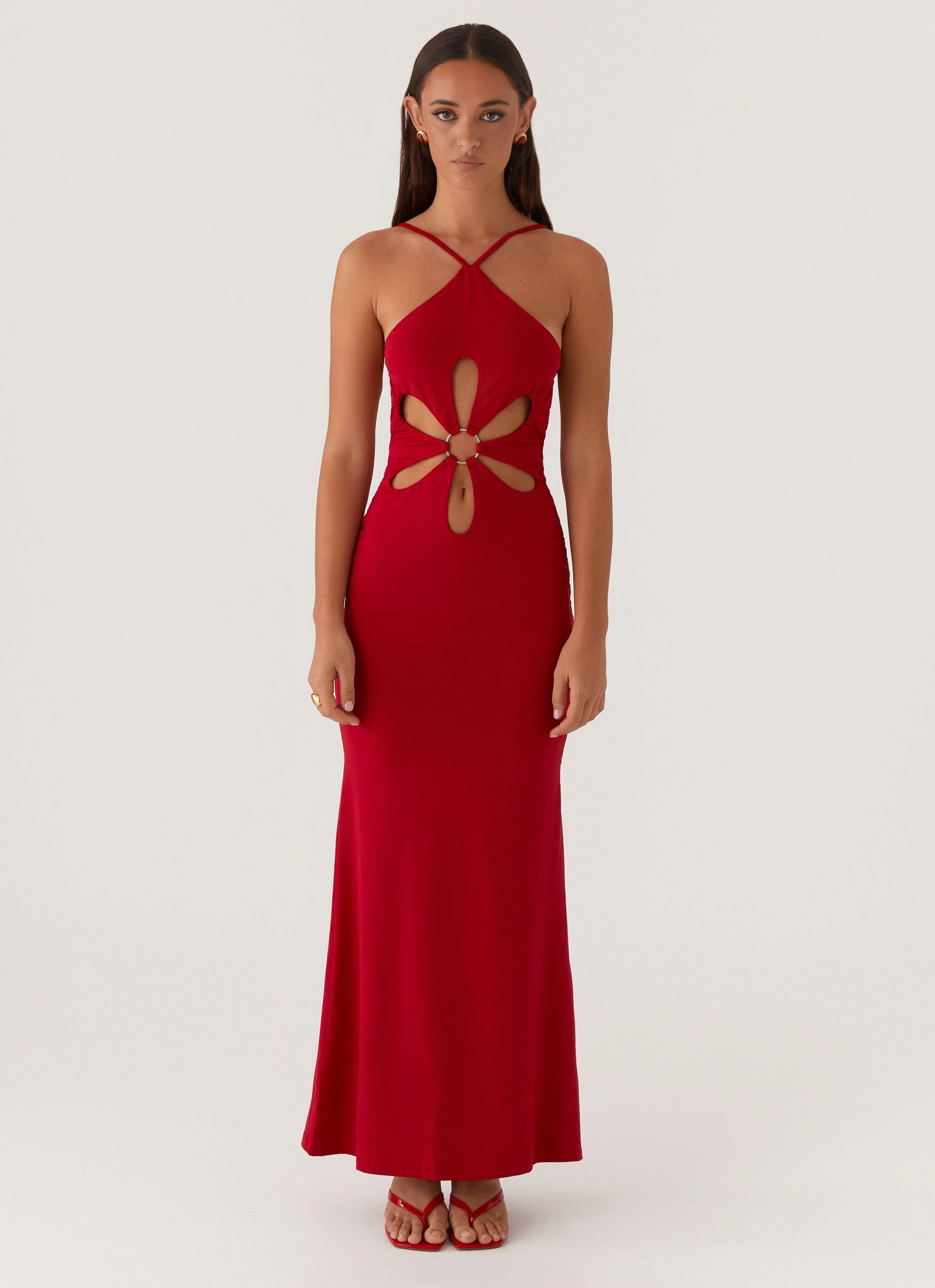 Calm Movement Draped Silhouette Grow Together Maxi Dress - Red