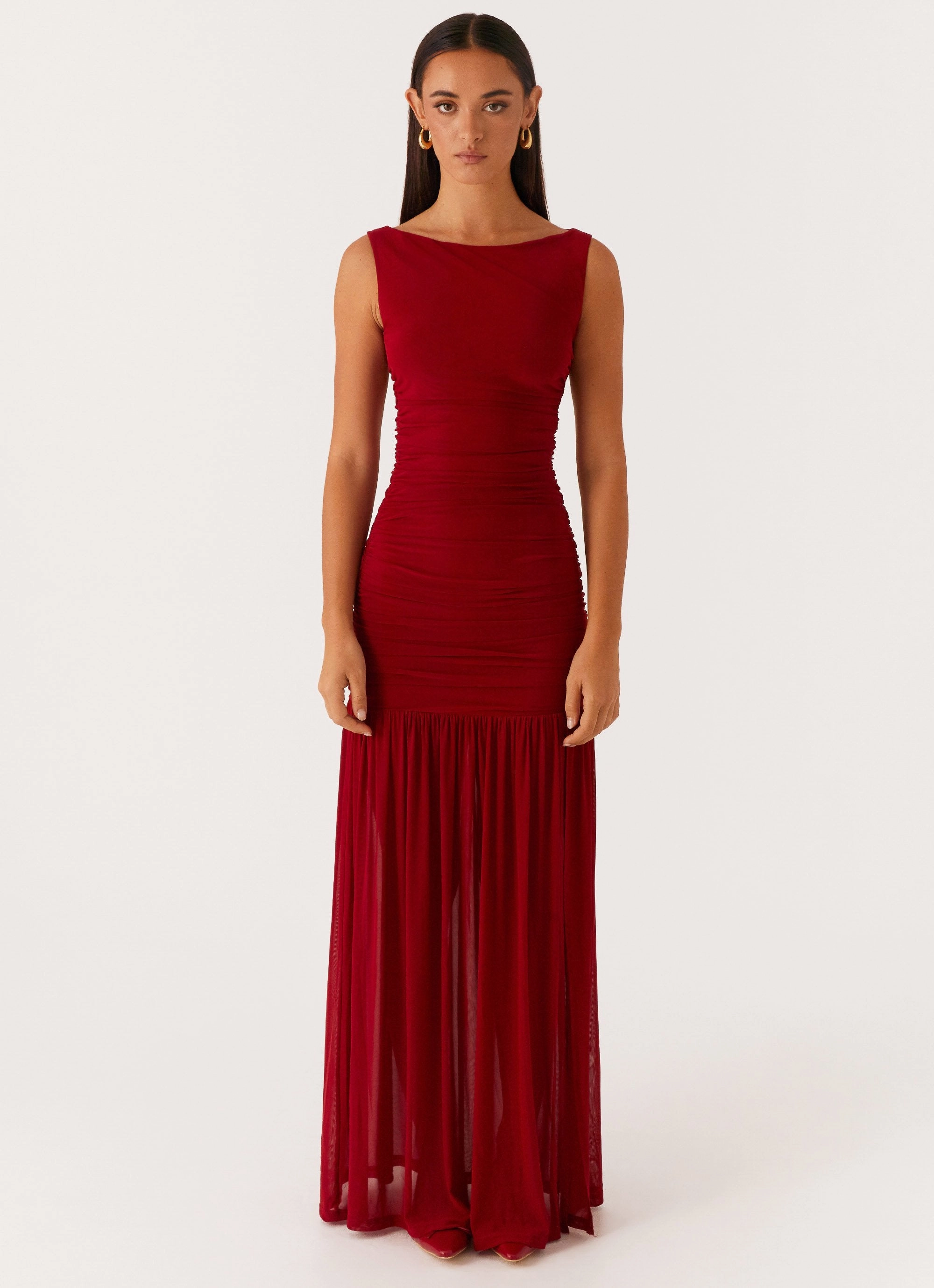 Manon Maxi Dress - Red Off-Shoulder Luxe Wear
