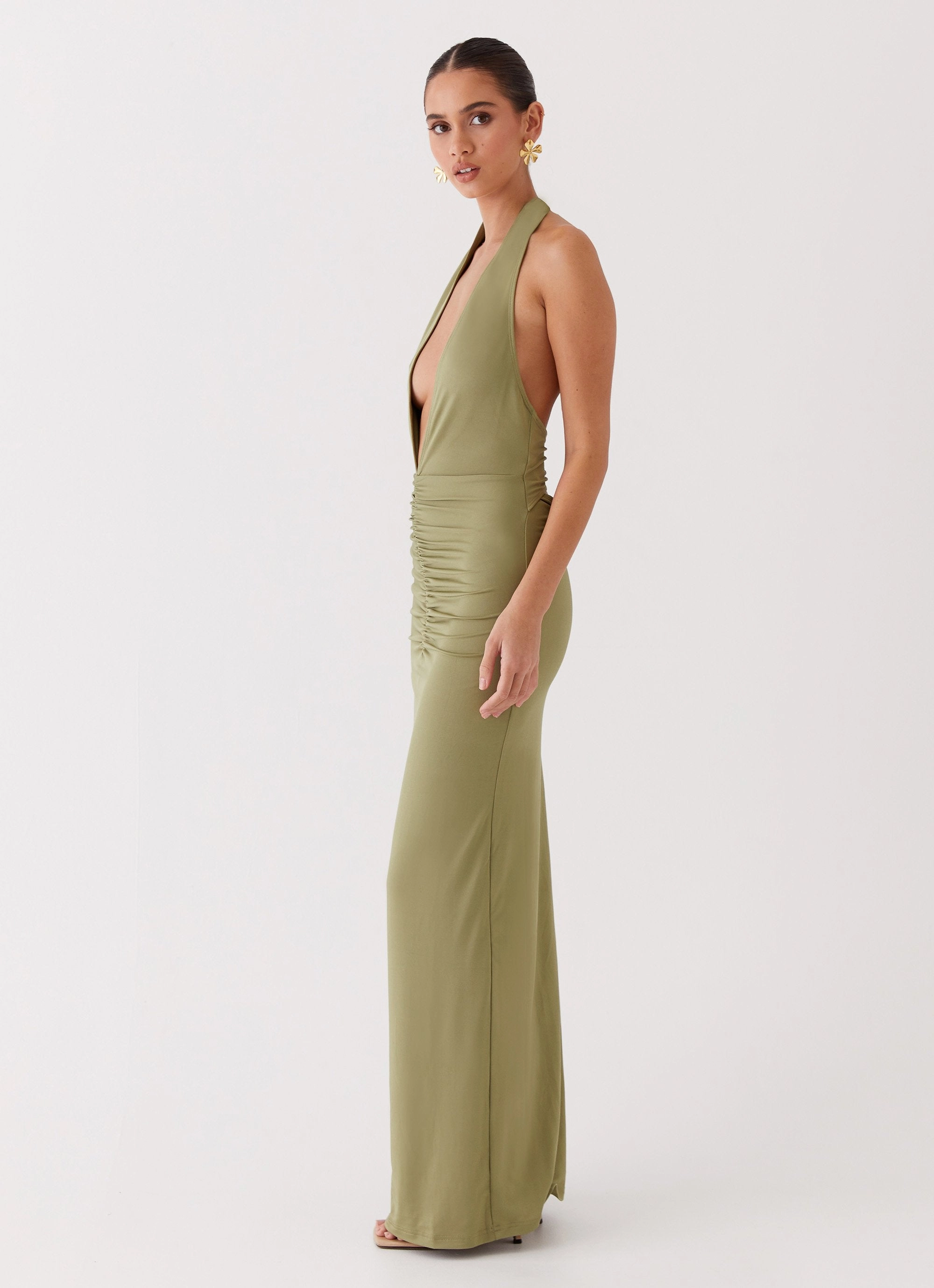 Whisked Away Halterneck Maxi Dress - Olive Office Shape