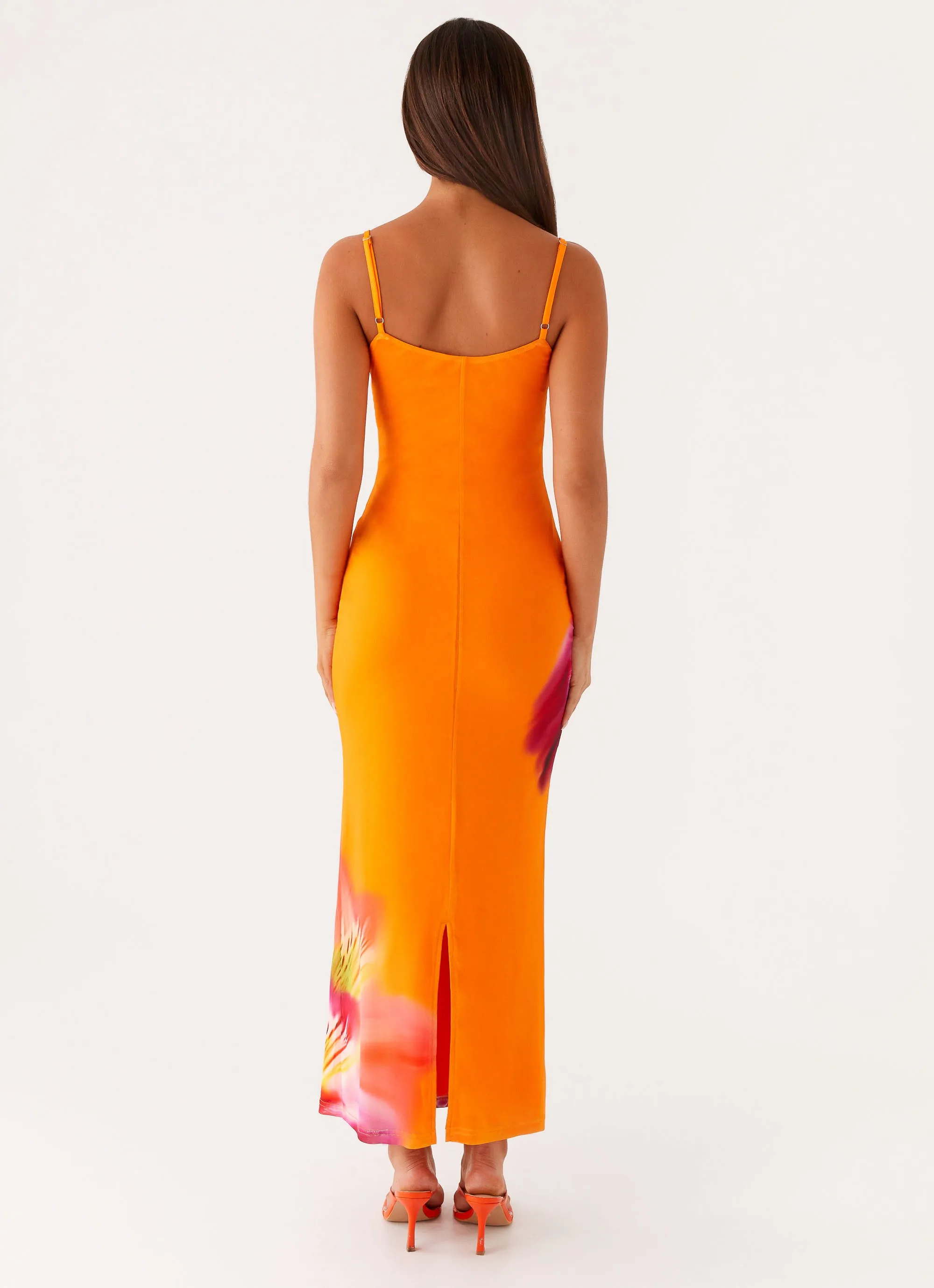 Silky Drape Resort Ready Kasey Midi Dress - Orange Tropical