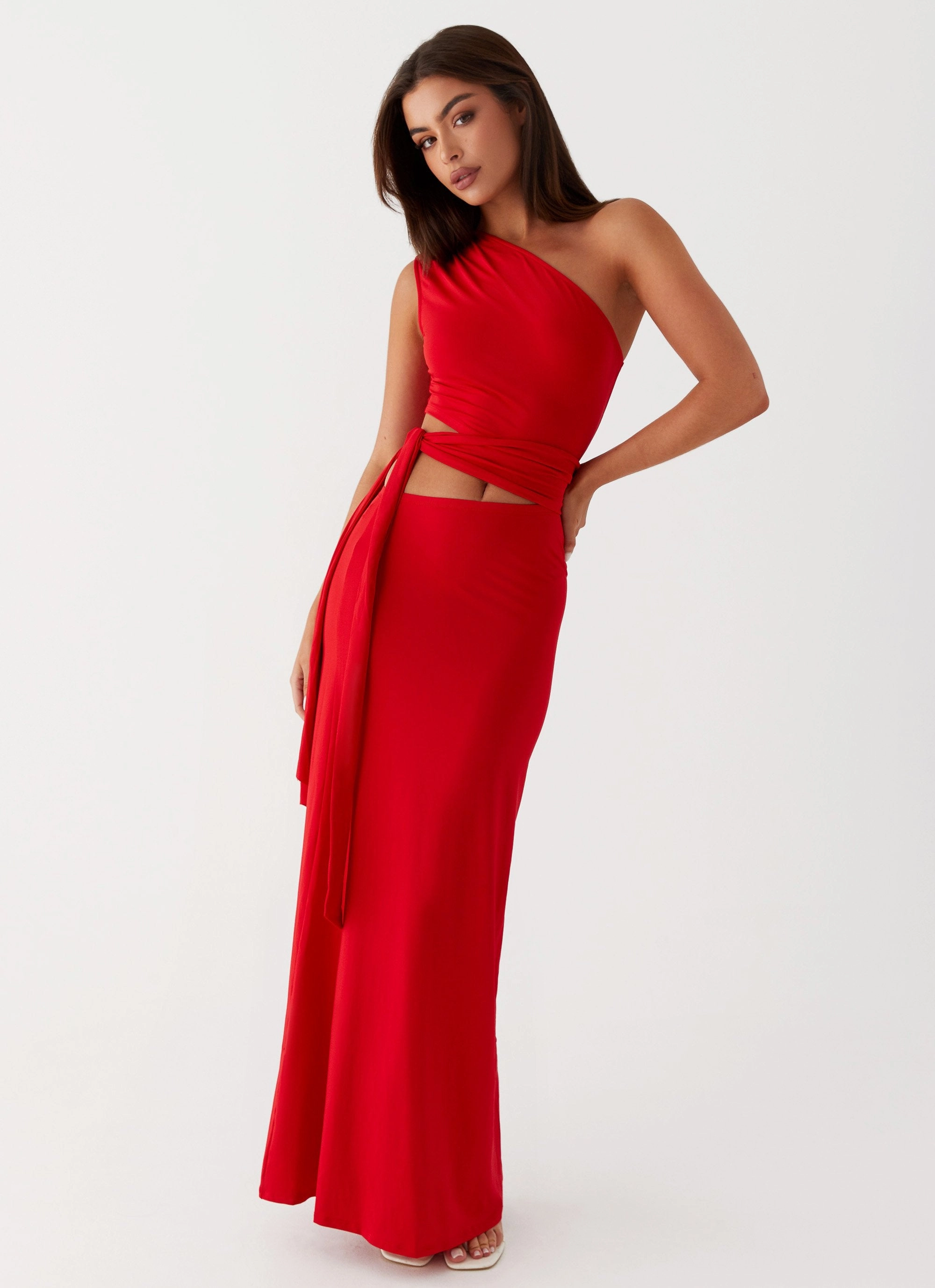 Red-Carpet Love Me Tie Maxi Dress - Red