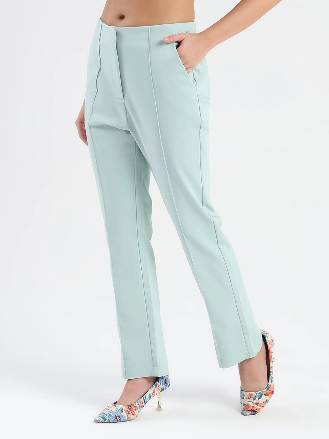 Quick Drying Madame Alex Front Pintuck Detailed Mint Green Trousers