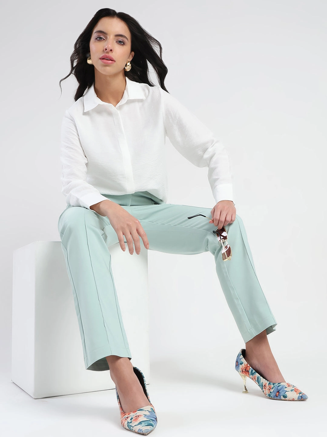 Everyday Comfort Fit Madame Alex Front Pintuck Detailed Mint Green Trousers