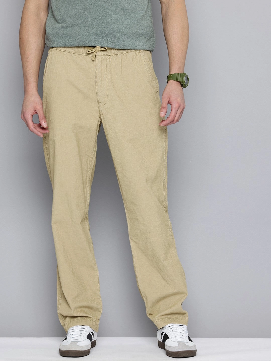 Men's Khaki Regular Fit Trousers Smooth Finish