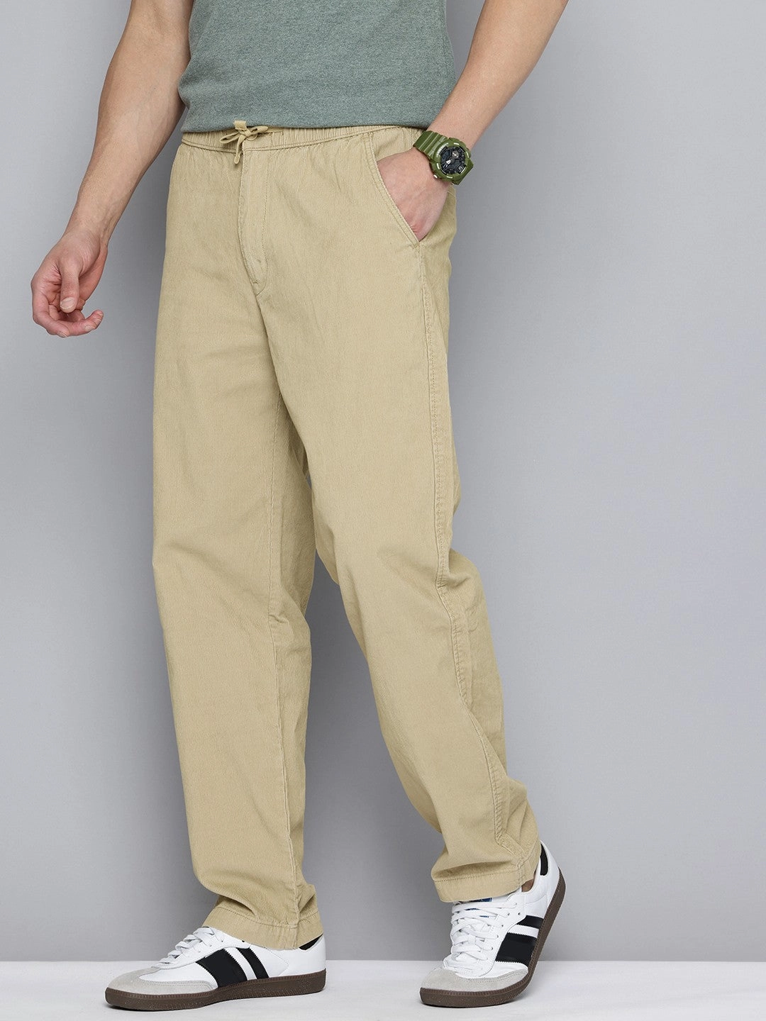 Men's Khaki Regular Fit Trousers Low Rise Fit