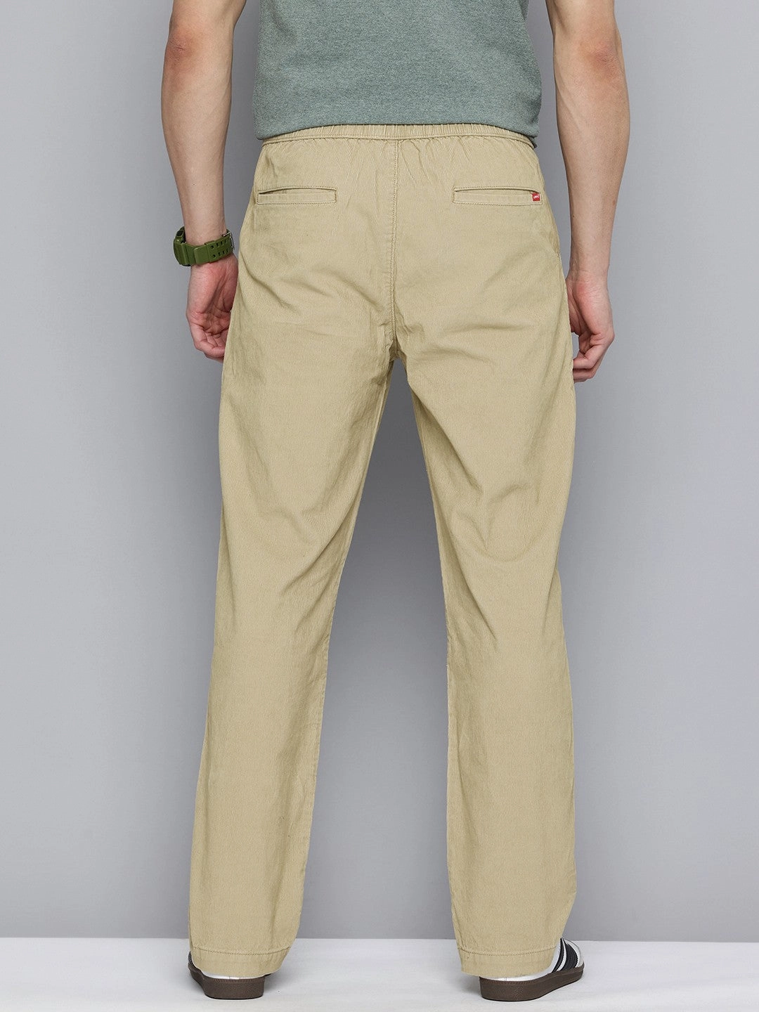 Men's Khaki Regular Fit Trousers Feminine Fit Curved Waistline