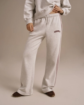 Wide-leg cut Wear Resistant Fabric Varsity Loose Fit Straight Leg Sweatpants - Light Grey Melange/Dark Cherry