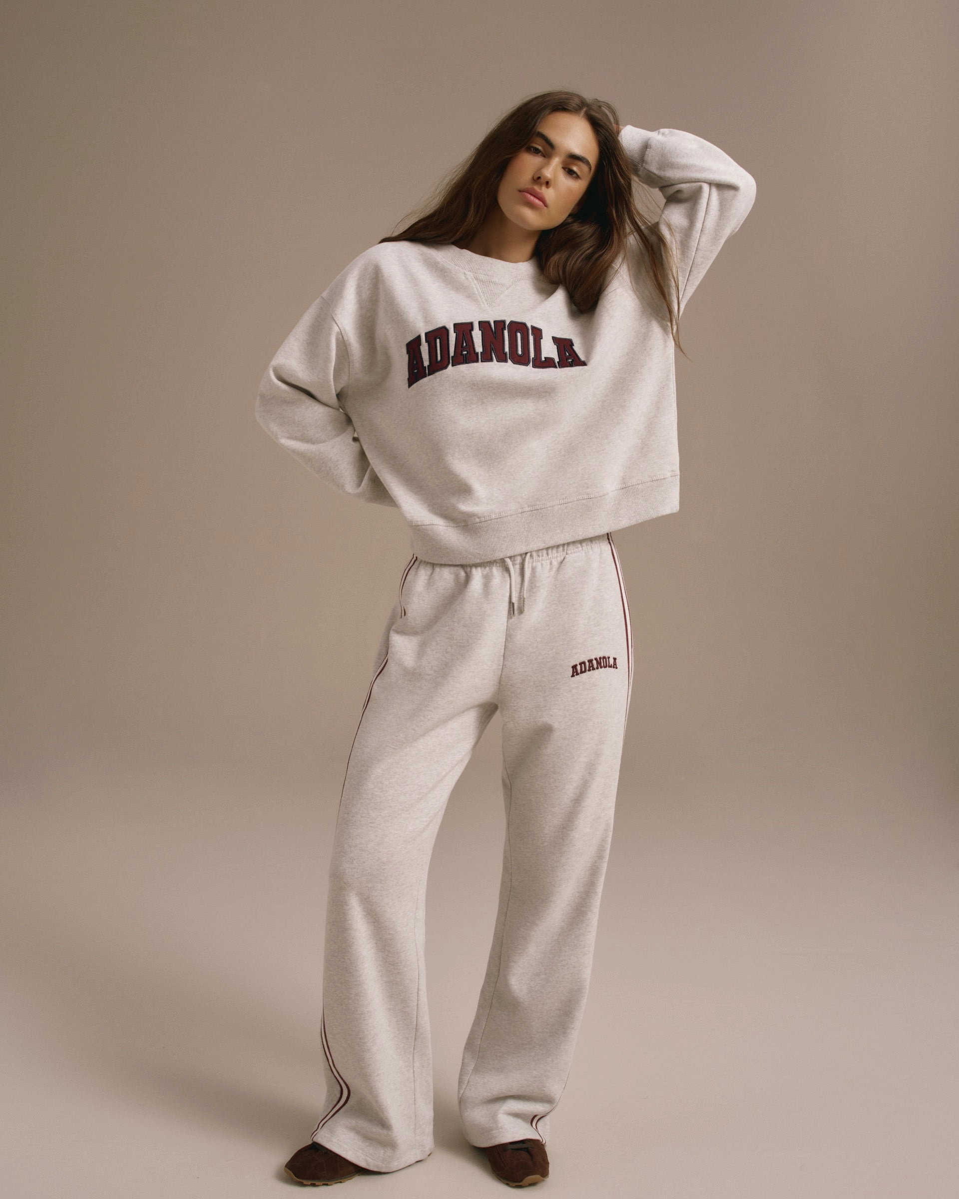 All Season Wear Varsity Loose Fit Straight Leg Sweatpants - Light Grey Melange/Dark Cherry