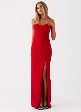 Stefanie Maxi Dress - Red Gentle Texture Elegant Layer