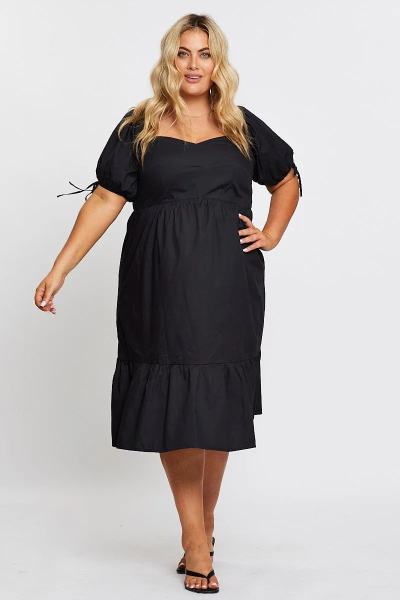 Black Short Puff Sleeve Black Bust Detail Dress Calm Touch Perfect Layering