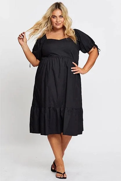 Luxe Look Black Short Puff Sleeve Black Bust Detail Dress