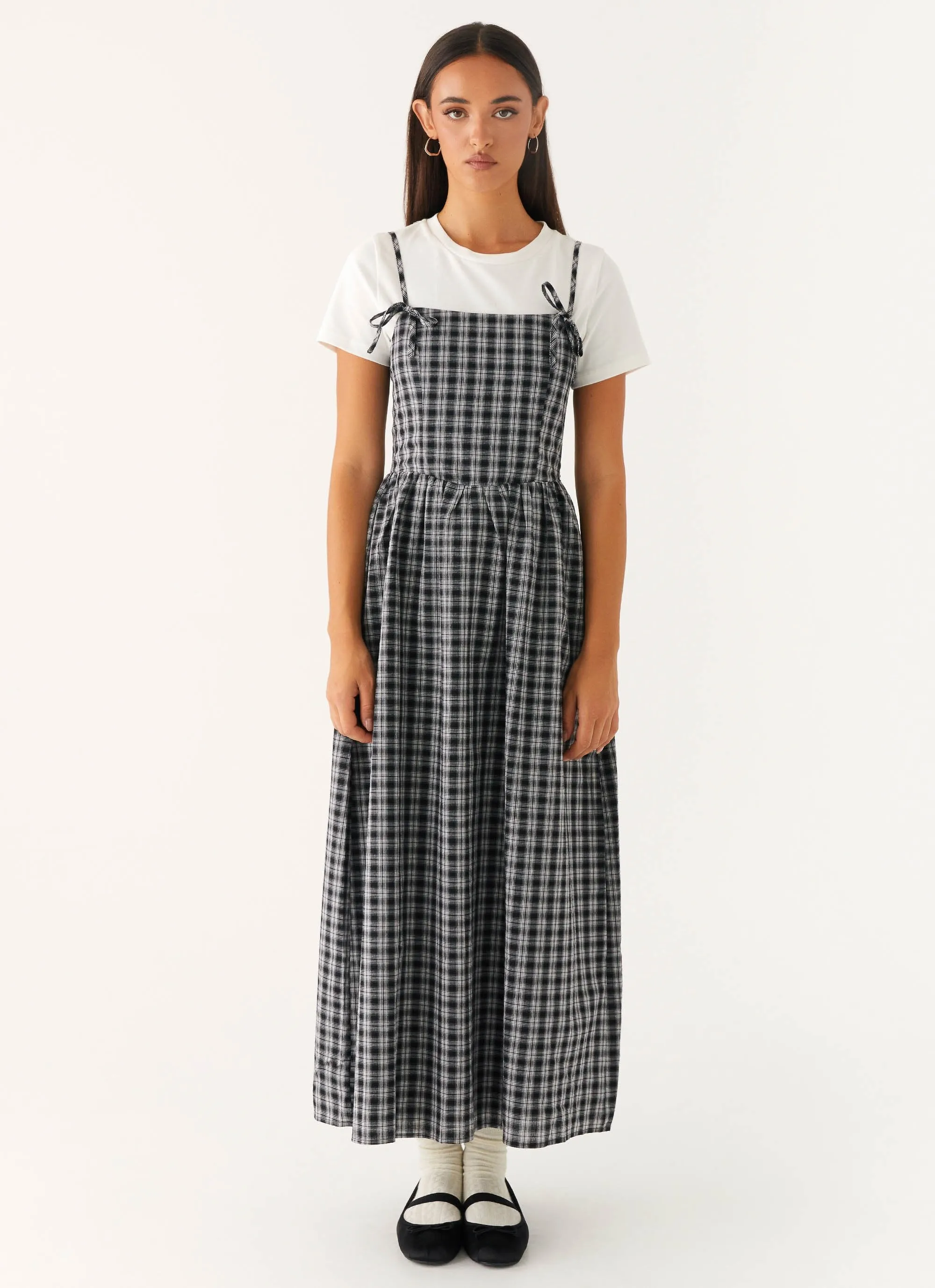 Ramsey Midi Dress - White Black Check Subtle Elegance Chic Tailoring Design