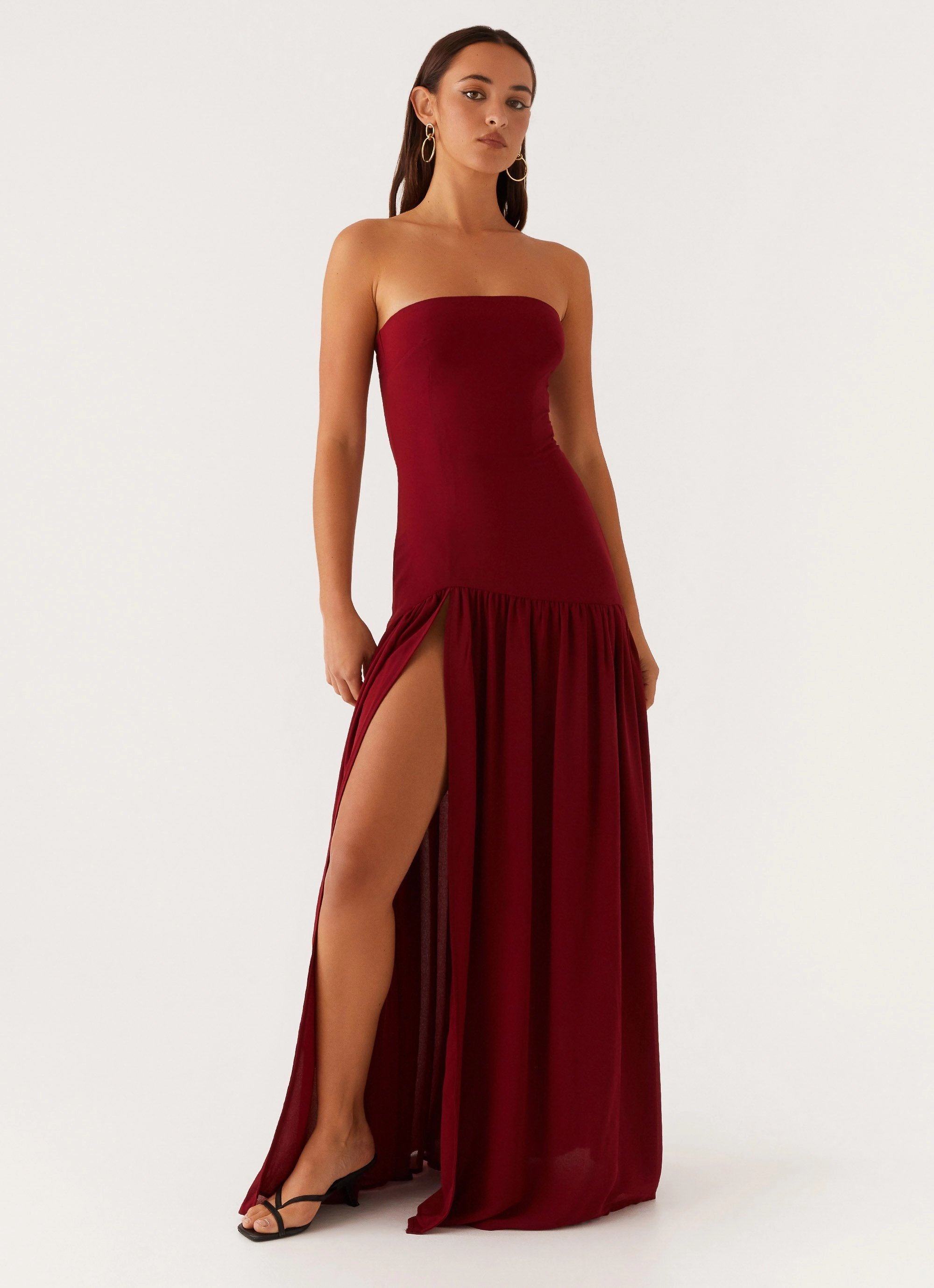 Movement Ready Minimal Cut Eden Strapless Maxi Dress - Maroon