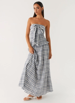Malia Shirred Maxi Dress - Blue Grey Check All Inclusive