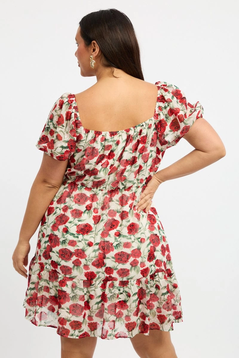 Red Floral Lace Trim Sweetheart Frill Minidress Tailored Cut Birthday-Celebration