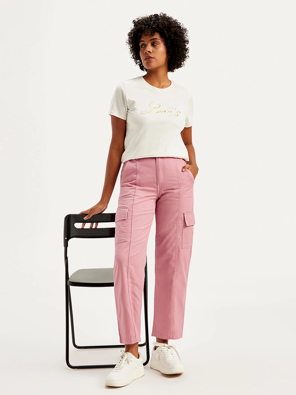 Women's Mid Rise Pink?Tapered Cargo Trousers Casual Movement Non-Binding Fit