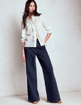 High Rise Clean Wide Jeans-Dark Vintage Ripstop Fabric Technology Flexible Ankle Cuffs