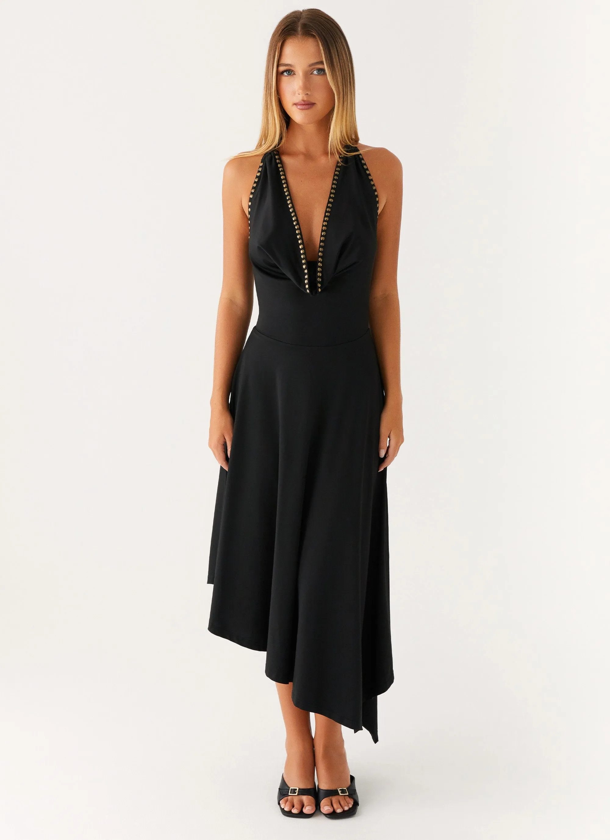 Breath Soft Vena Beaded Midi Dress - Black