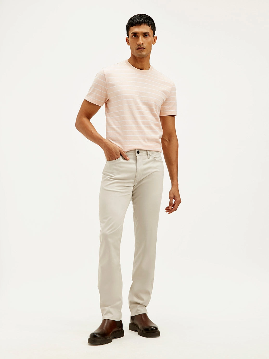 Stretch Waist Men's Redloop Off White Slim Fit Trousers