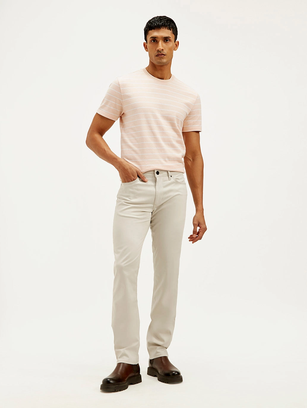 Snag Free Fabric Men's Redloop Off White Slim Fit Trousers