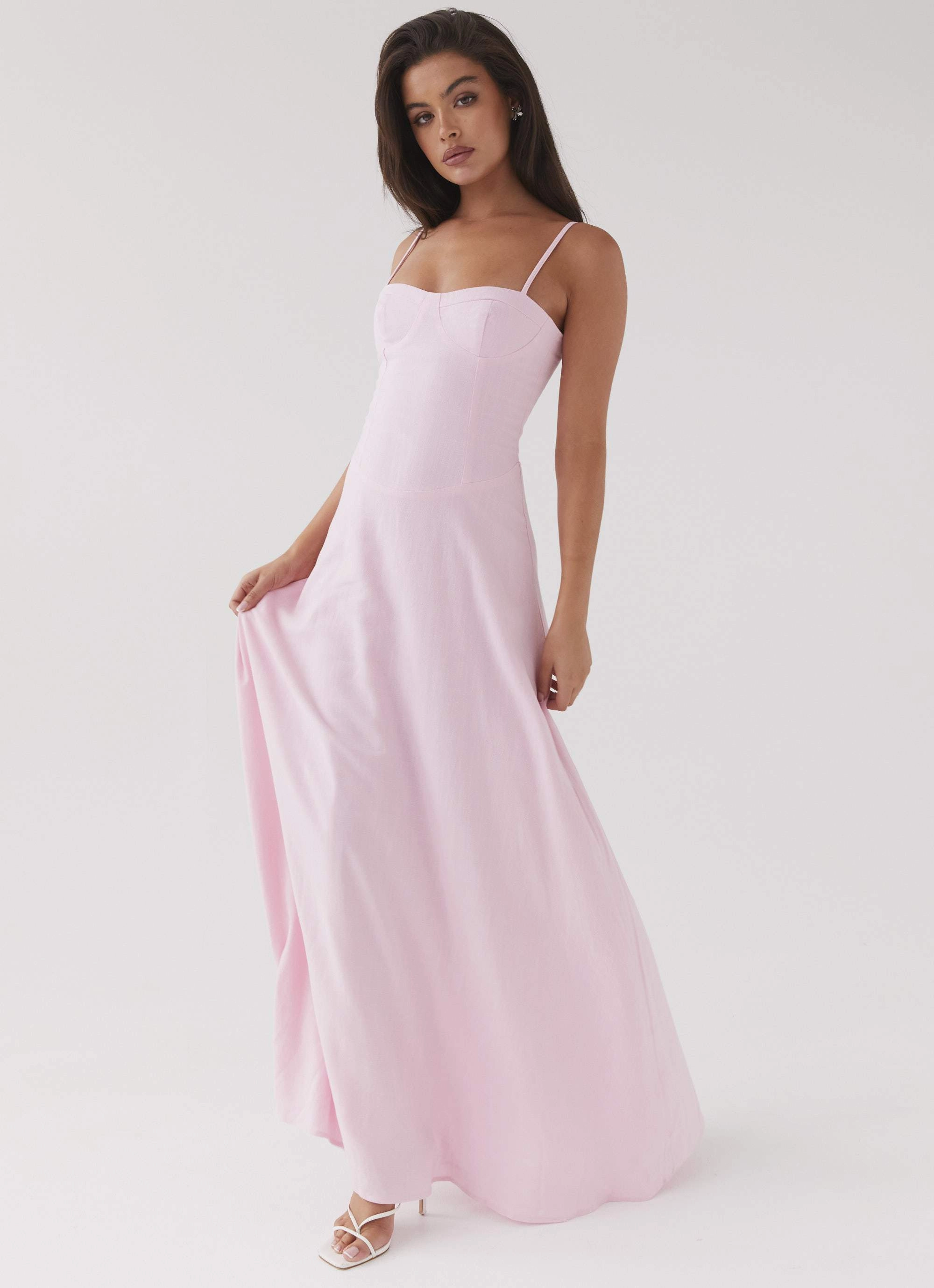 Angelina Linen Maxi Dress - Pink Petal Breath Ease Elegant Fit