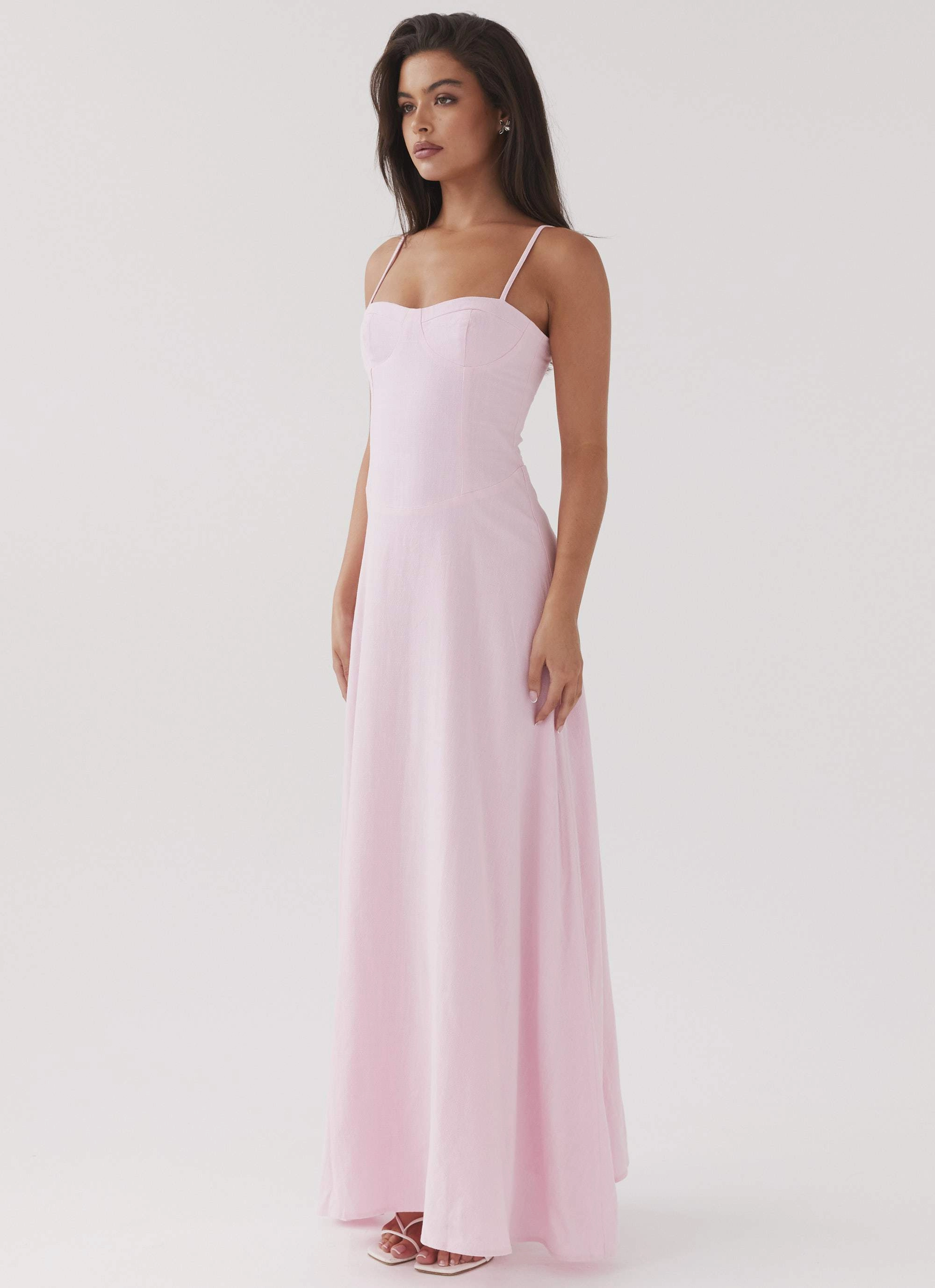 Soft Drape Angelina Linen Maxi Dress - Pink Petal