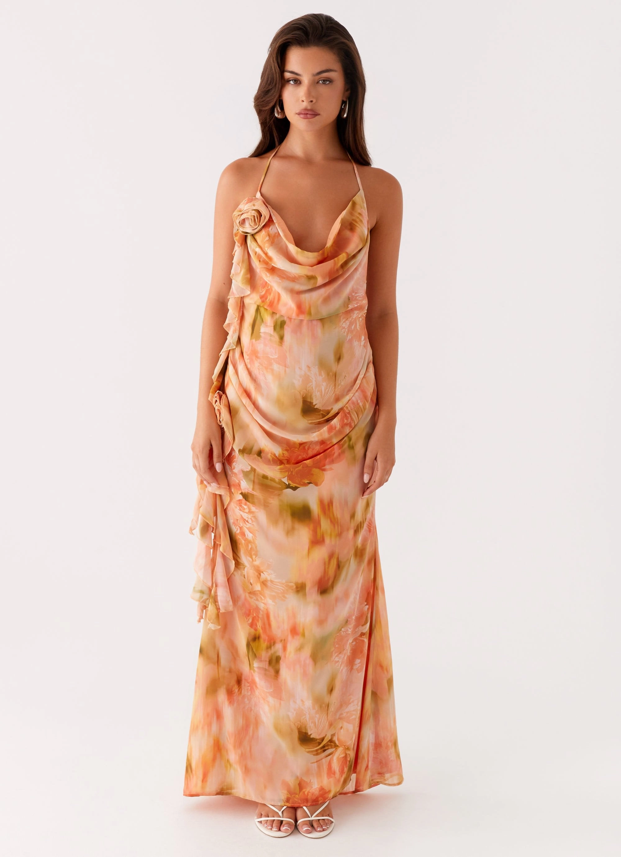 Convertible-Style Diedre Rose Strappy Maxi Dress - Sunset Floral