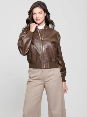 ElasticizedWaistbandSystem Brown Angelique Vintage Bomber Jacket
