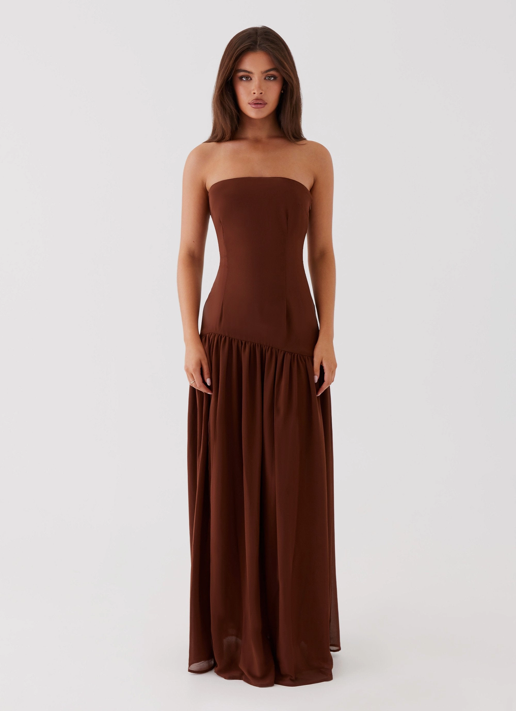 Eden Strapless Maxi Dress - Brown Smooth Feel