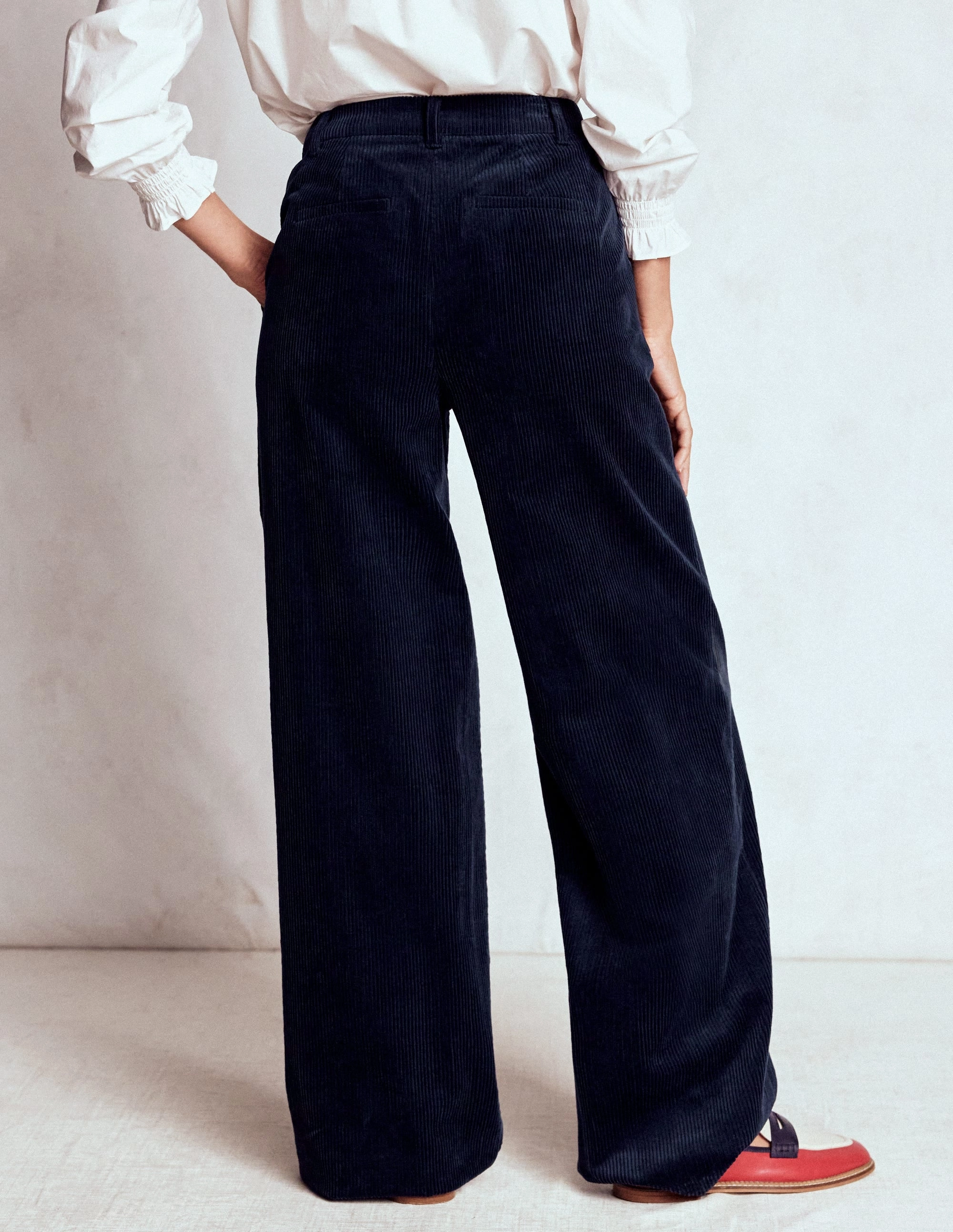 DoubleLayeredFabric Laser cut Belgravia Cord Trousers-Navy