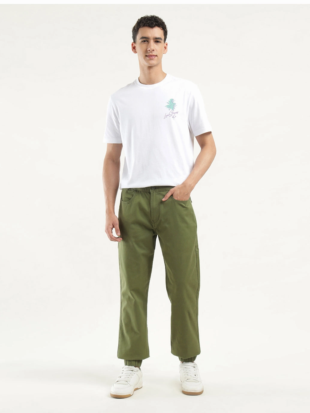 Men's Olive Regular Fit Jogger Trousers MoistureWicking