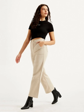 Women's High Rise Beige?Loose Fit Trousers Breathable Base