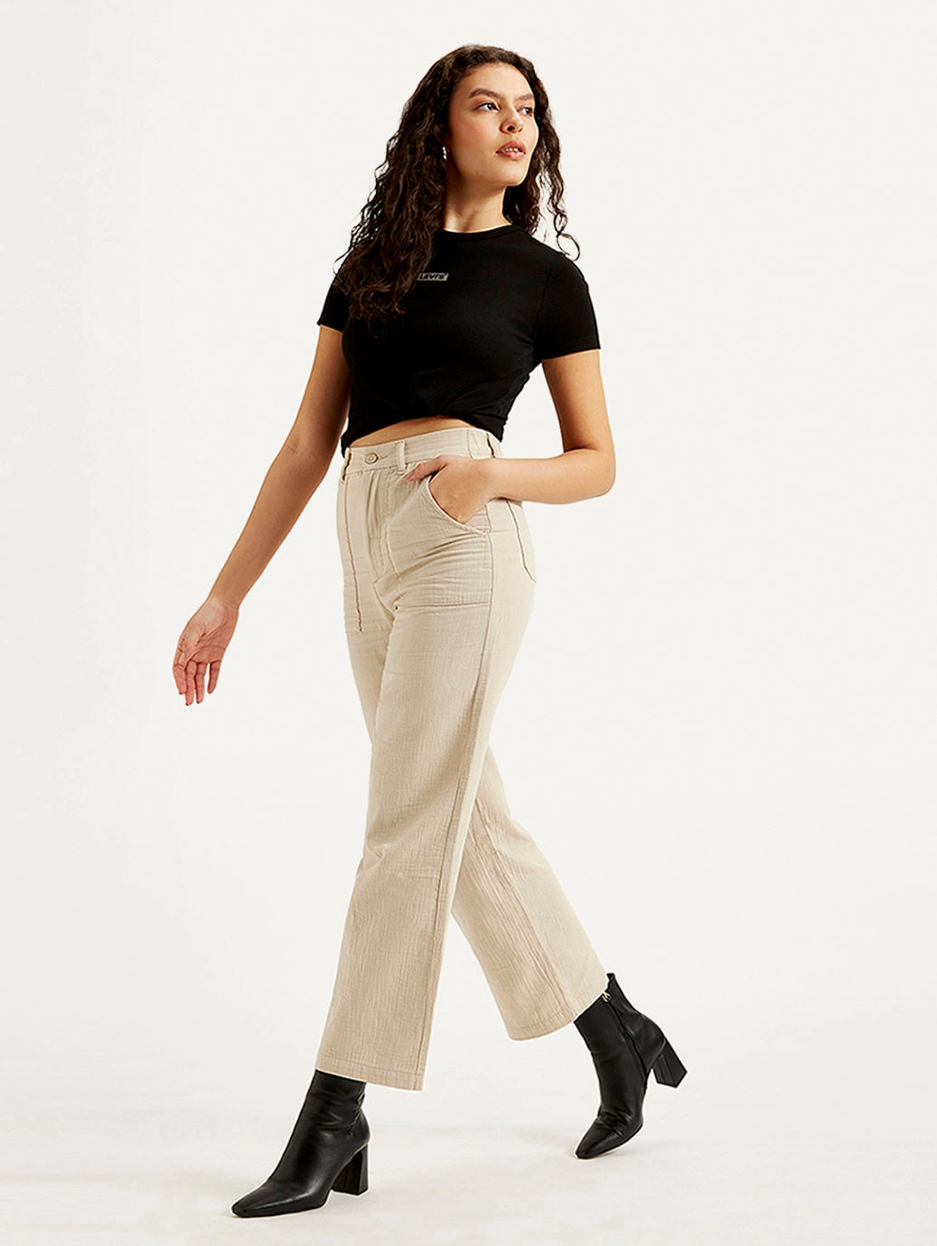 Women's High Rise Beige?Loose Fit Trousers Breathable Base