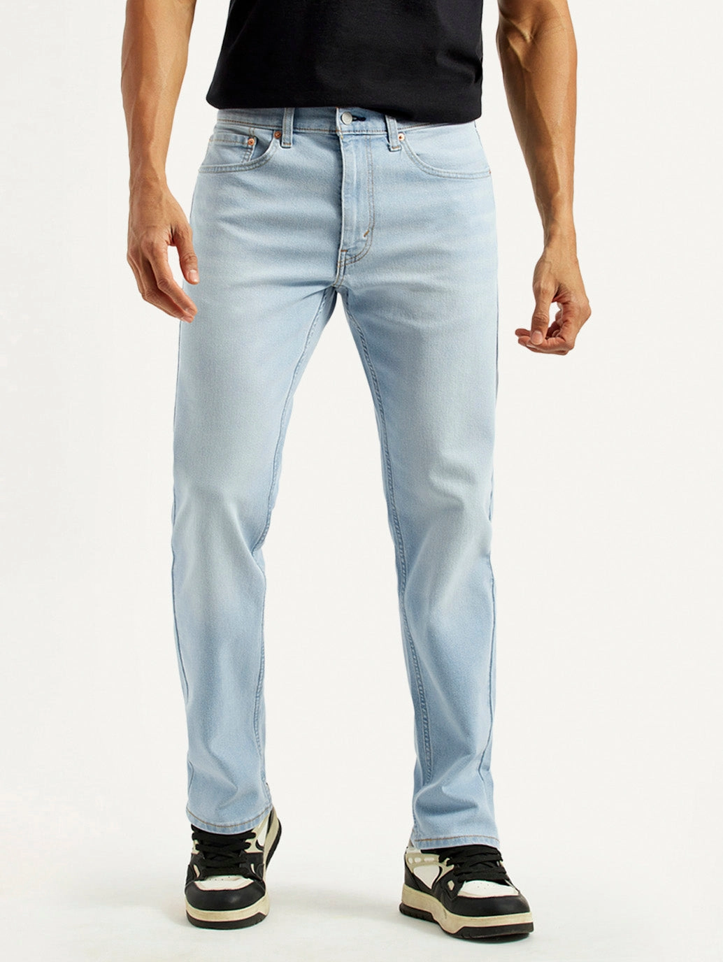 Men's 505 Light Indigo Straight Fit Mid Rise Jeans Relax Mode Earthy Rainy Day City Walk