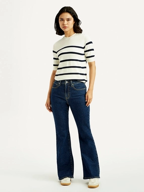 Subtle Look Wear It All Women's 726 Dark Blue Slim Flared Fit High Rise Jeans