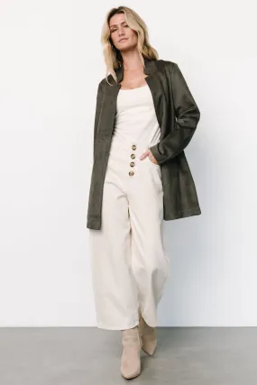 Convertible Collar Design Queenie Faux Suede Jacket | Charcoal