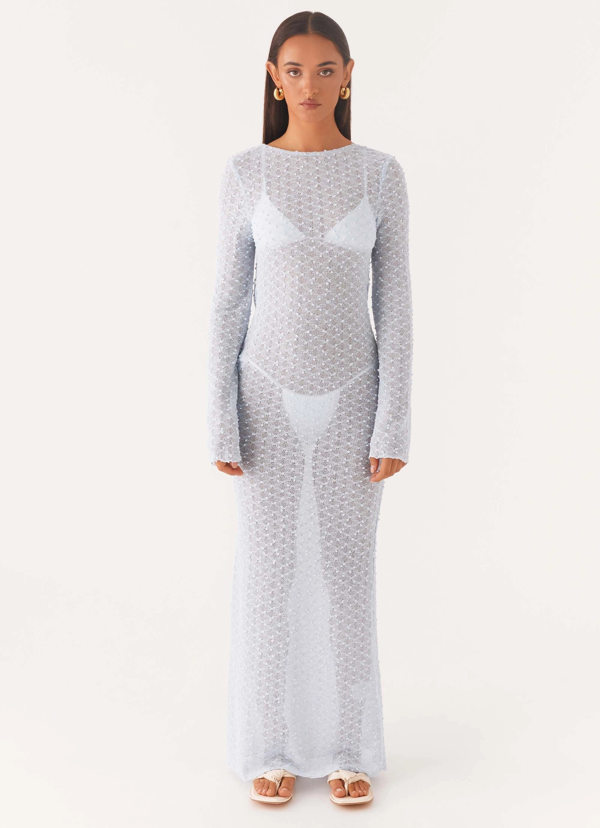 Dry-Clean-Only Flirty Knitted Maxi Dress - Blue