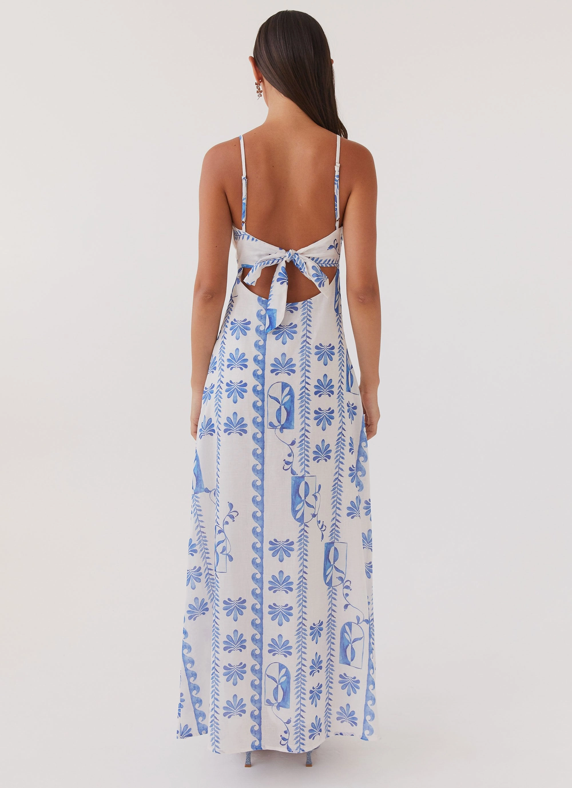 Elegant Flow Breeze Flow Flora Linen Maxi Dress - Floral Wave
