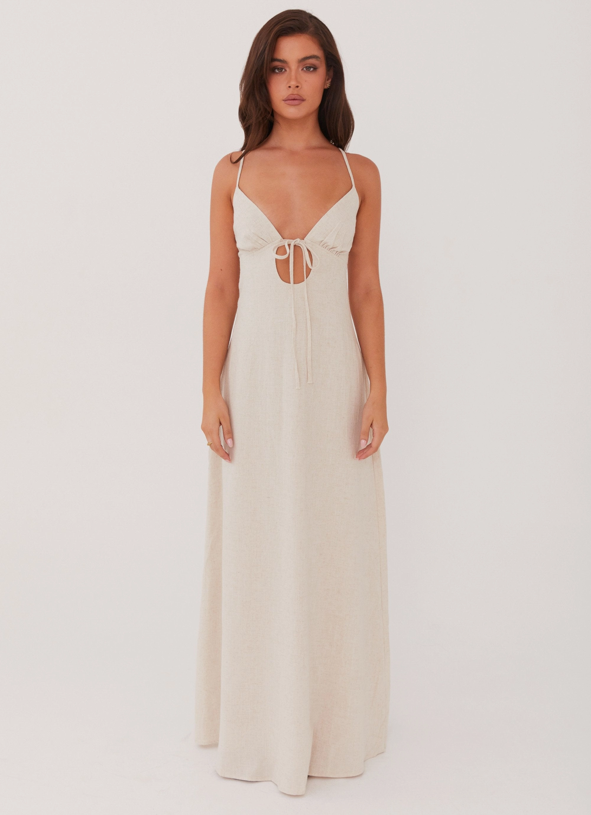 Romantic Soft Flora Linen Maxi Dress - Oatmeal
