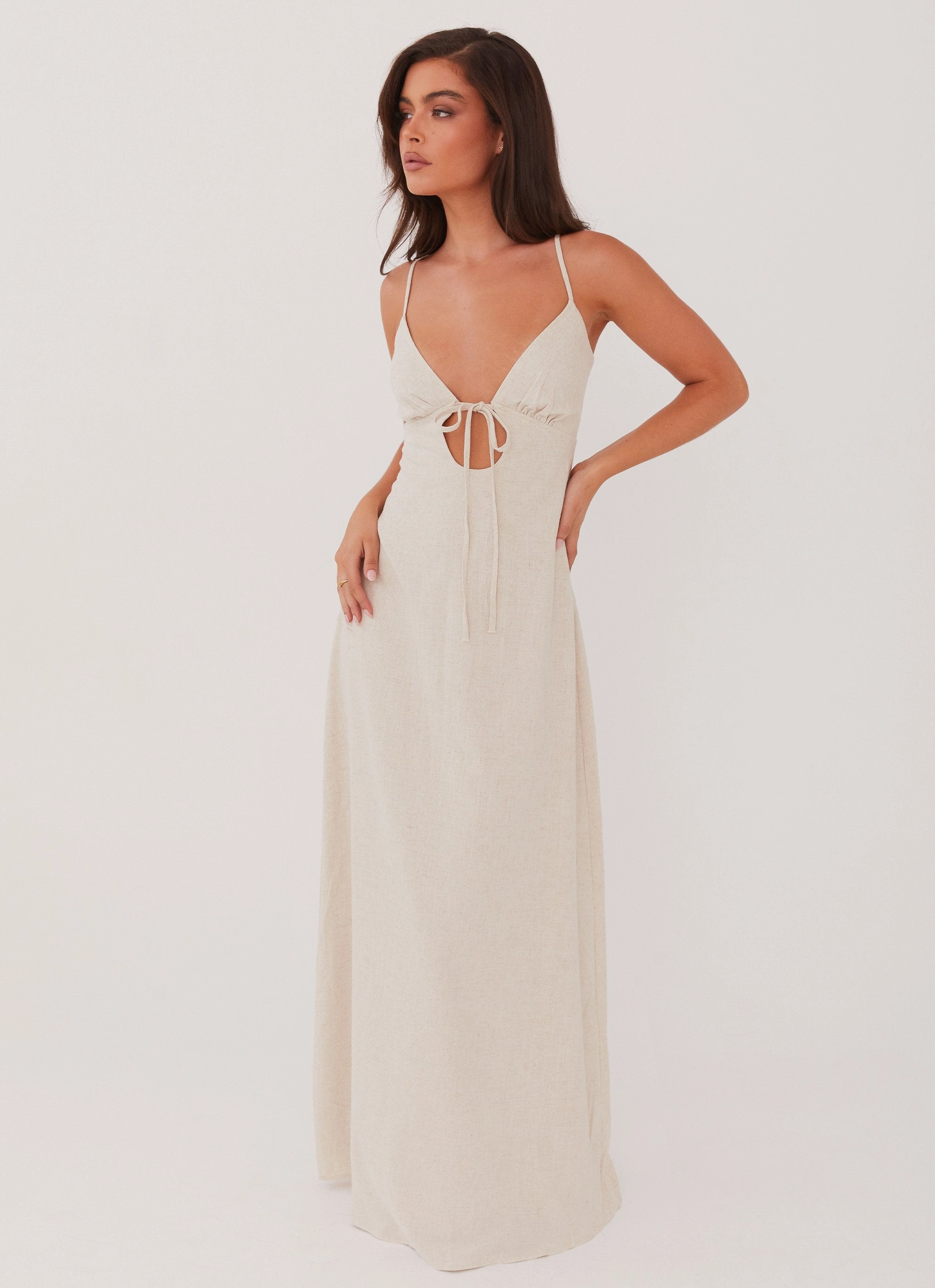 Party Perfect Sun-Protective Flora Linen Maxi Dress - Oatmeal