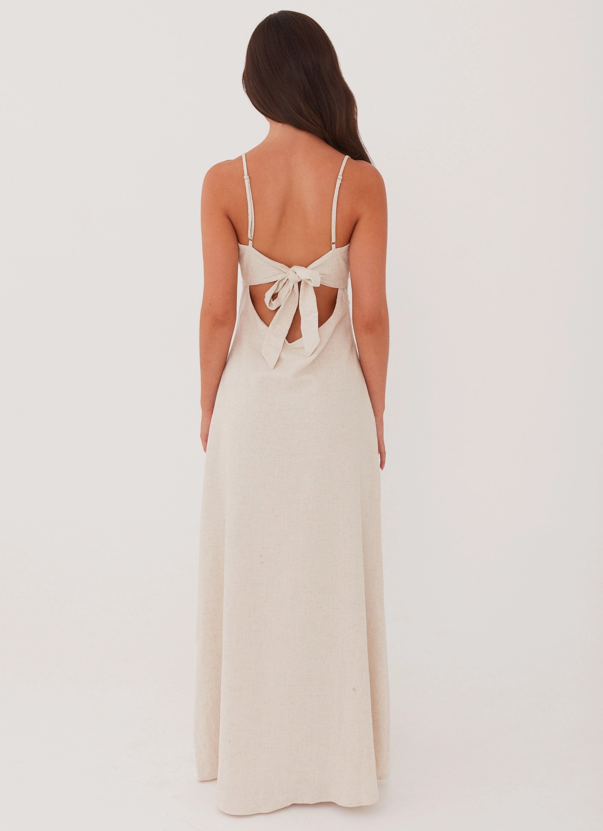 Layered-Look Modern Cut Flora Linen Maxi Dress - Oatmeal