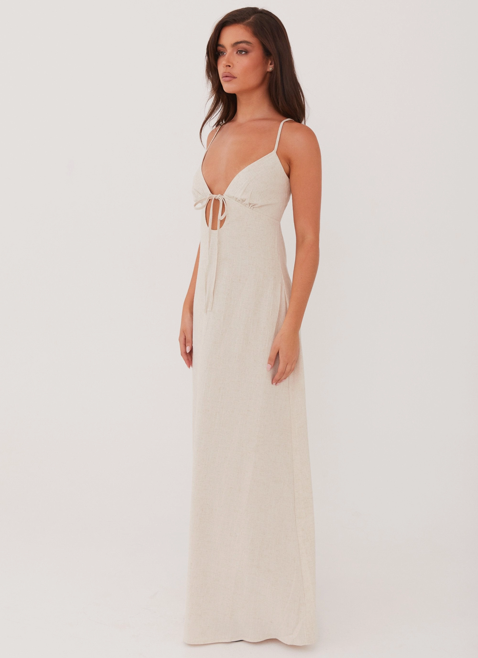 Gentle Stitch Standout Feature Flora Linen Maxi Dress - Oatmeal