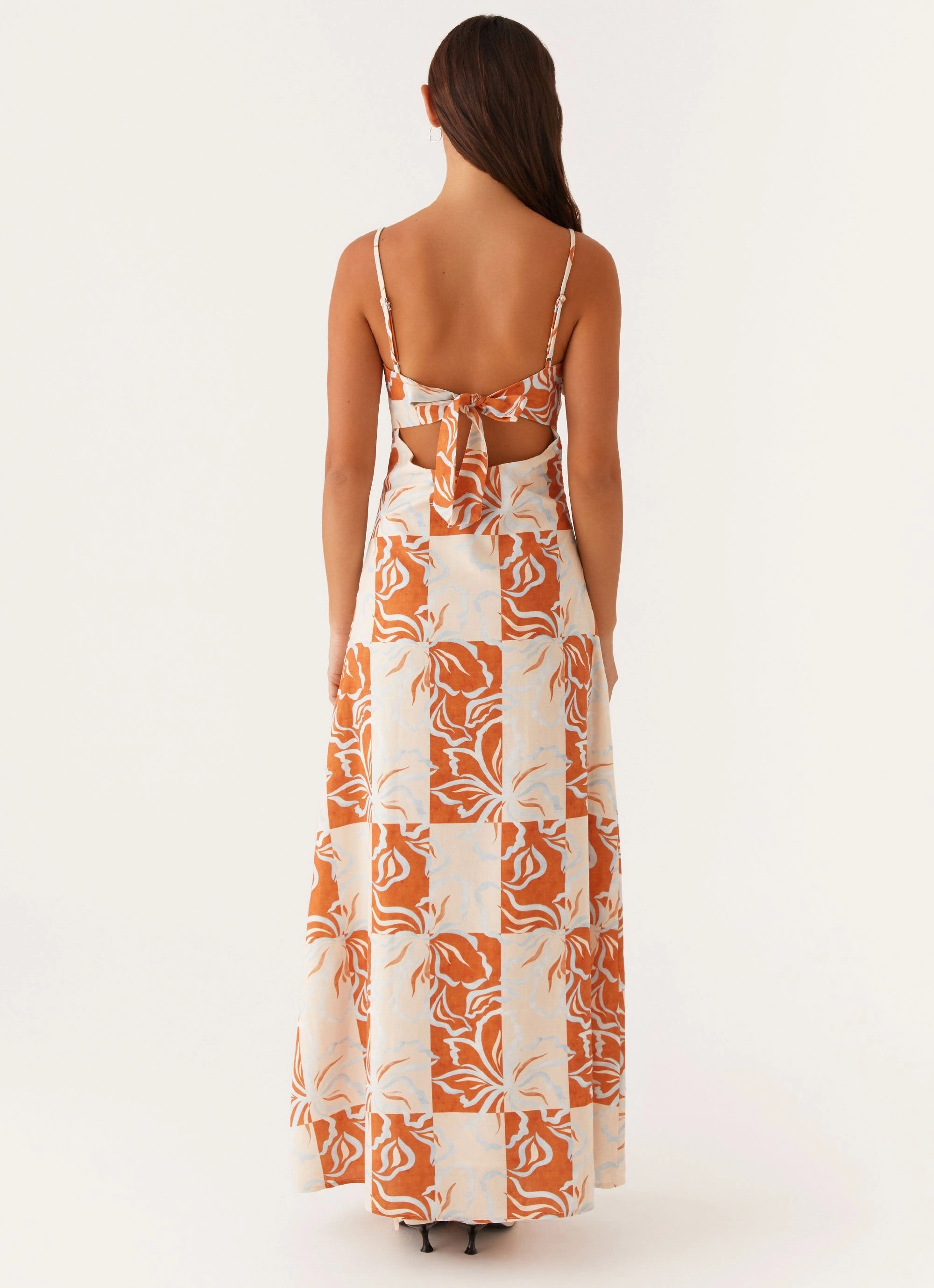 Flora Linen Maxi Dress - Orange Blue Floral Relaxed Movement