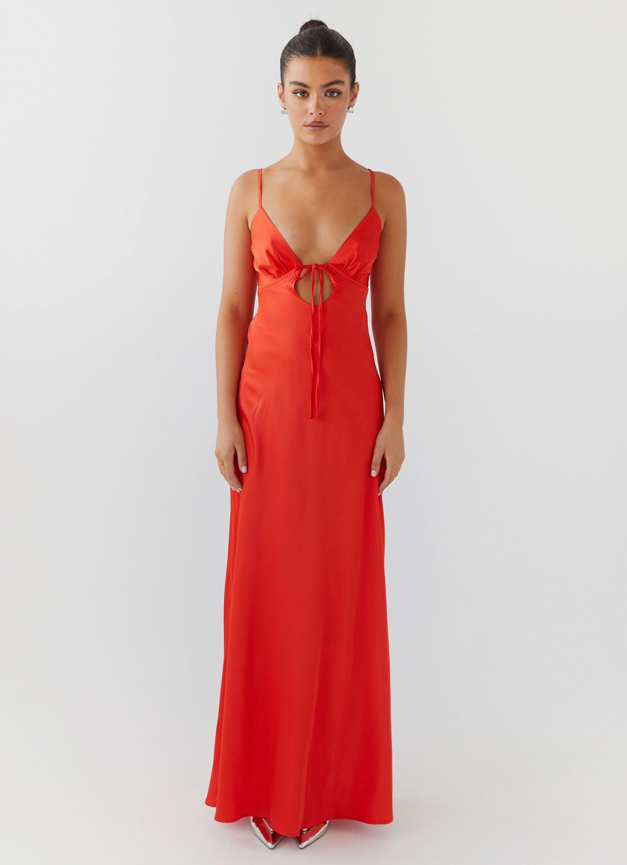 Flora Satin Maxi Dress - Citrus Solid-color