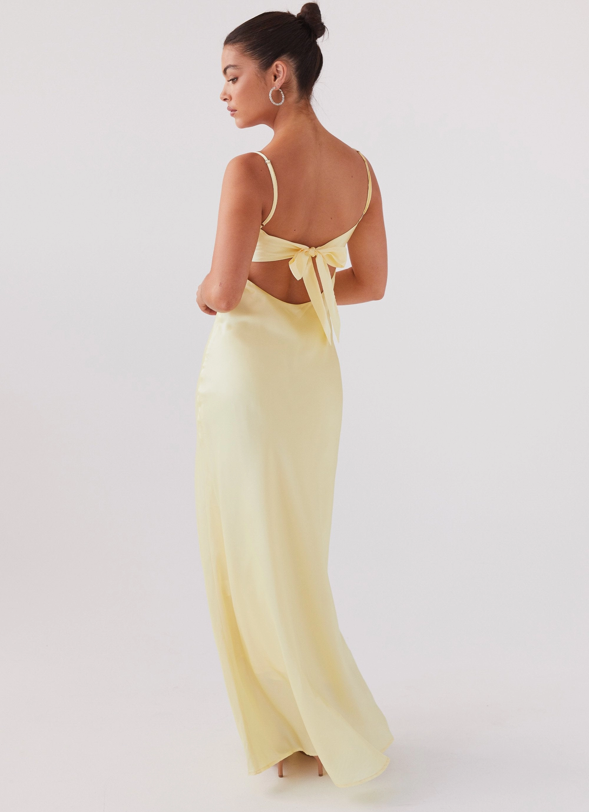 Soft Shape Lower Hem Flora Satin Maxi Dress - Lemon