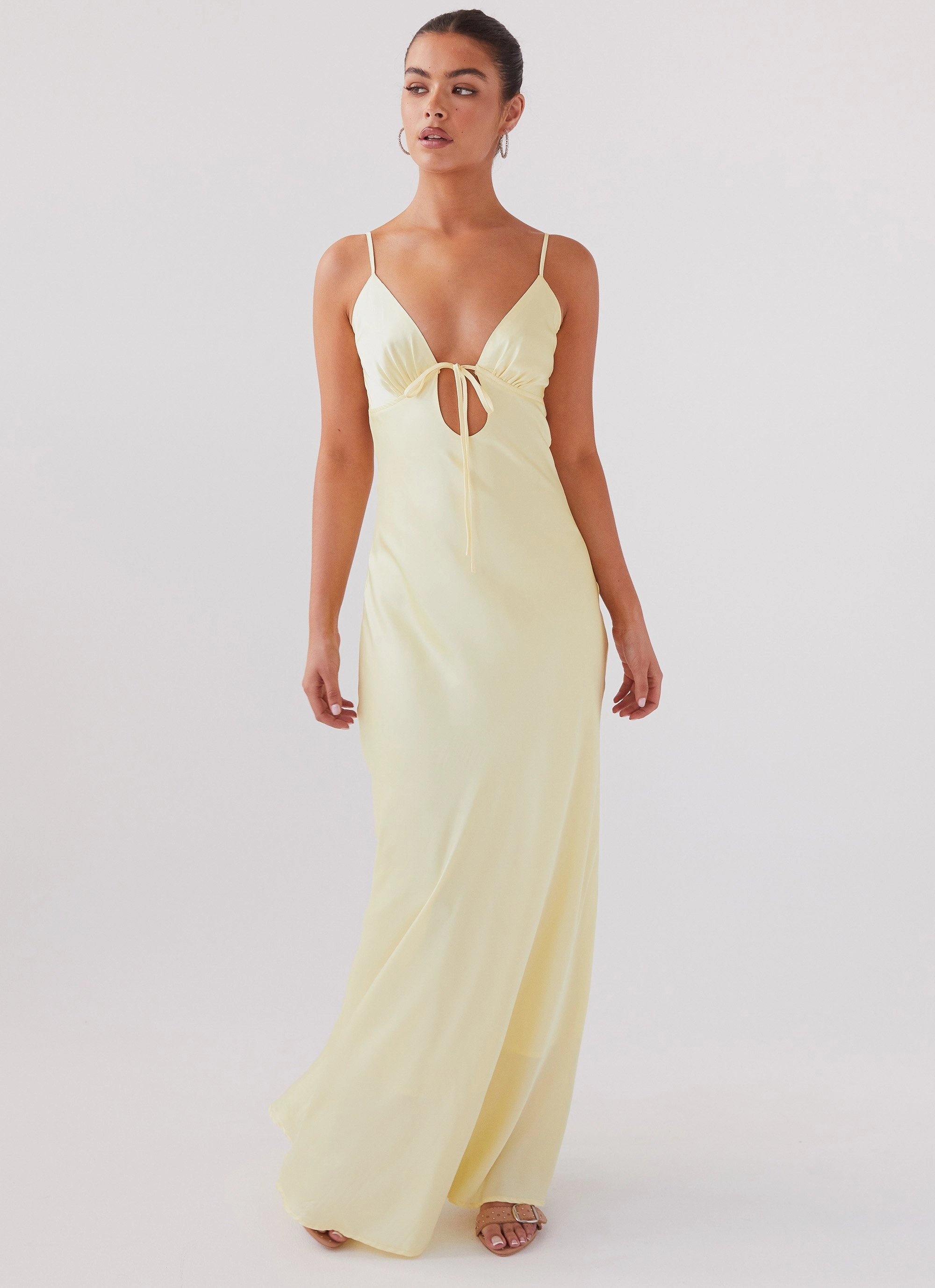 Flora Satin Maxi Dress - Lemon Warm-Layer Versatile Comfort Wear