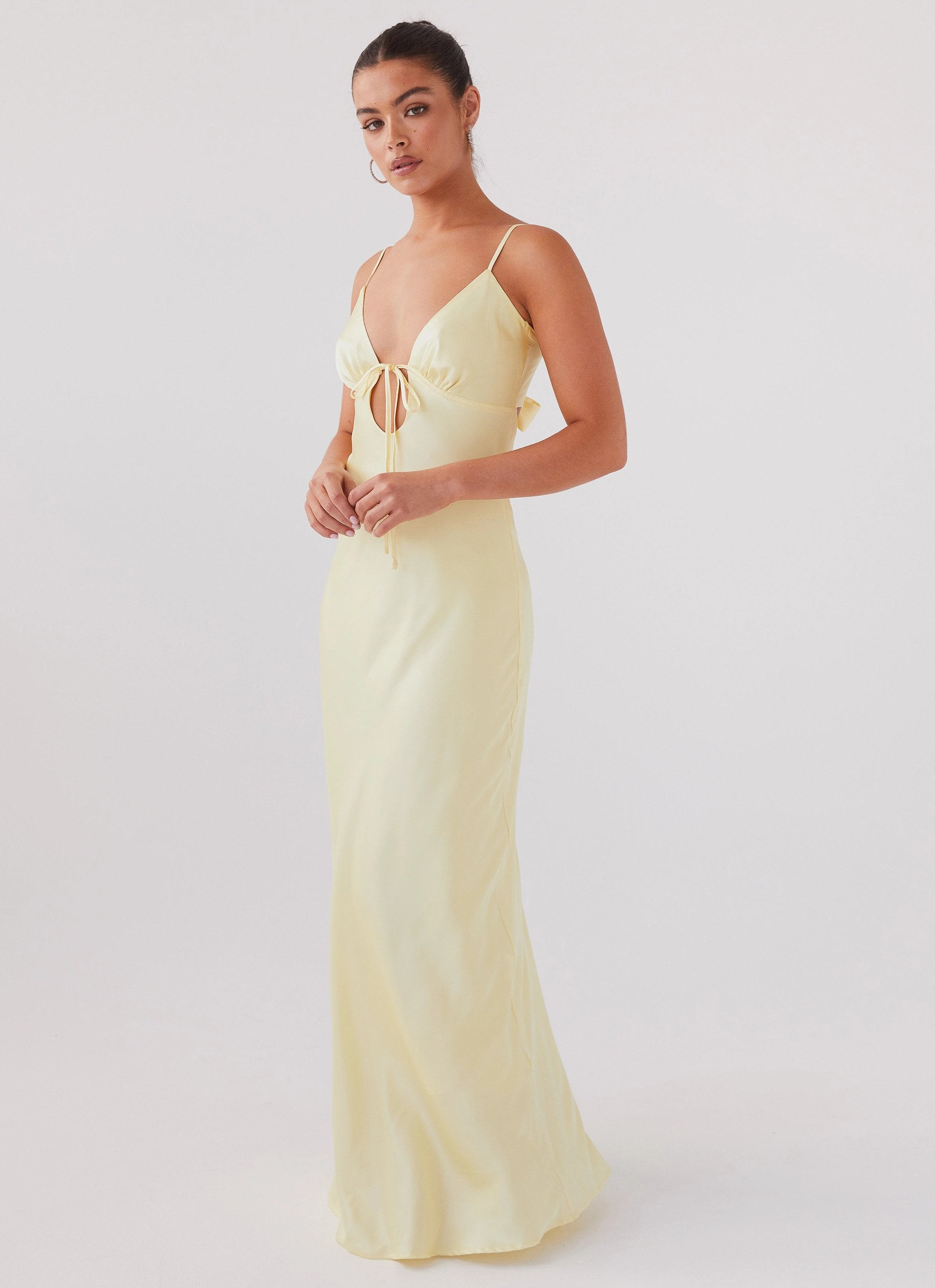 Flora Satin Maxi Dress - Lemon Soft Hue