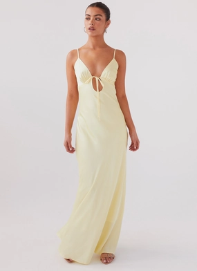 Flora Satin Maxi Dress - Lemon Warm-Layer Versatile Comfort Wear