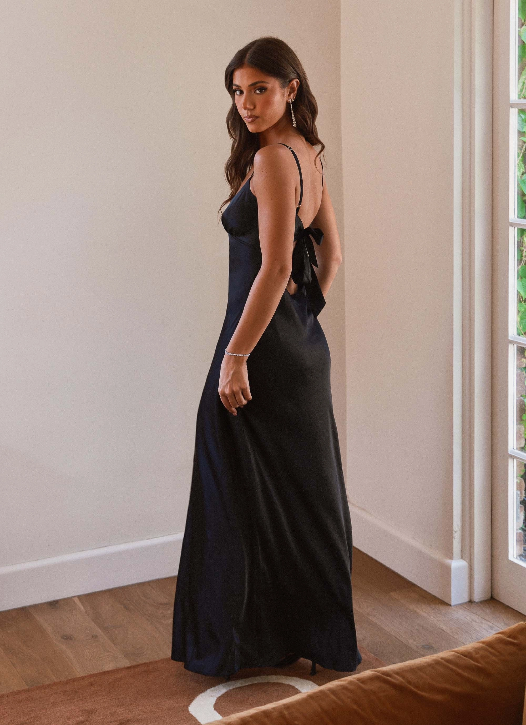 Flora Satin Maxi Dress - Midnight Chic Appeal