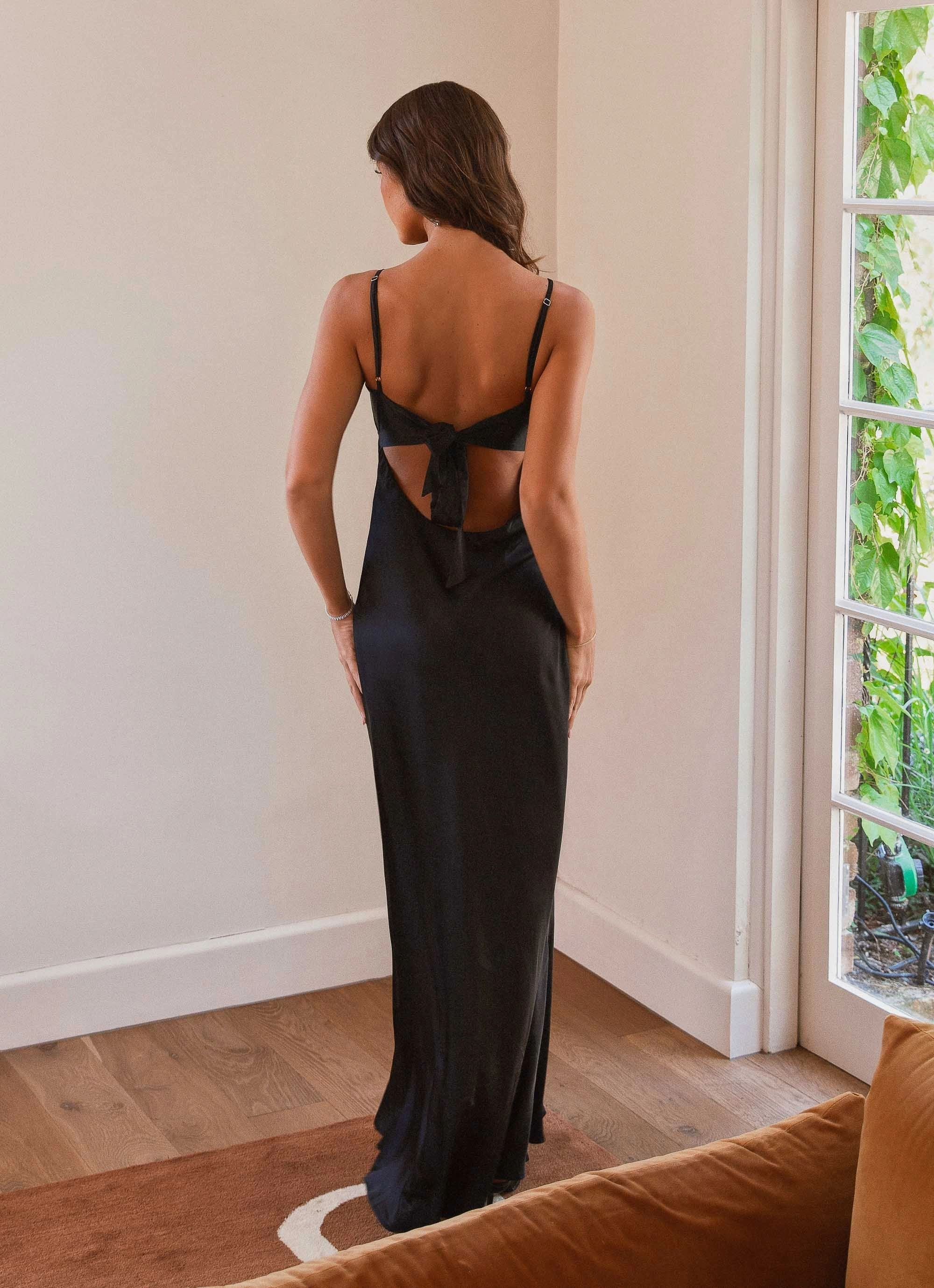 Flora Satin Maxi Dress - Midnight Date Vibe Sunset Glow